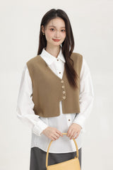 Brown Vest Top With Gold Buttons
