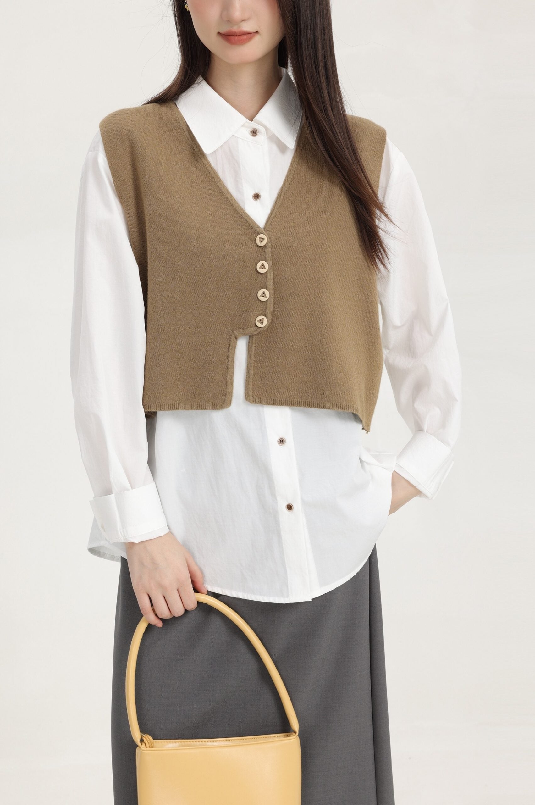 Brown Vest Top With Gold Buttons
