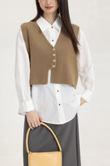 Brown Vest Top With Gold Buttons