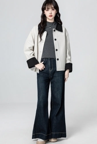 Ivory Contrast Trim Utility Short Jacket