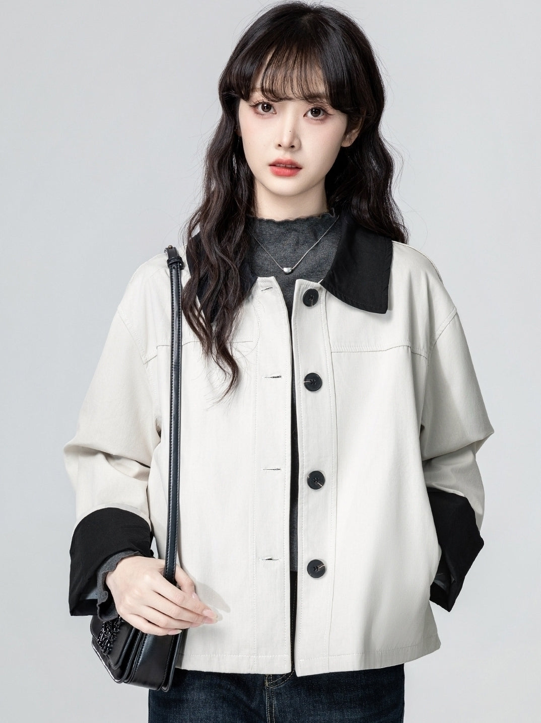 Ivory Contrast Trim Utility Short Jacket