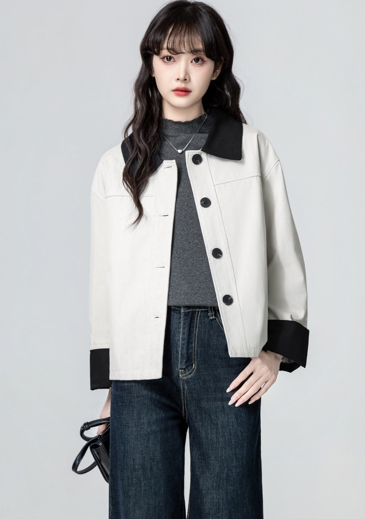 Ivory Contrast Trim Utility Short Jacket