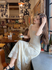 Ivory Lace Embroidered Puff Sleeve Maxi Dress