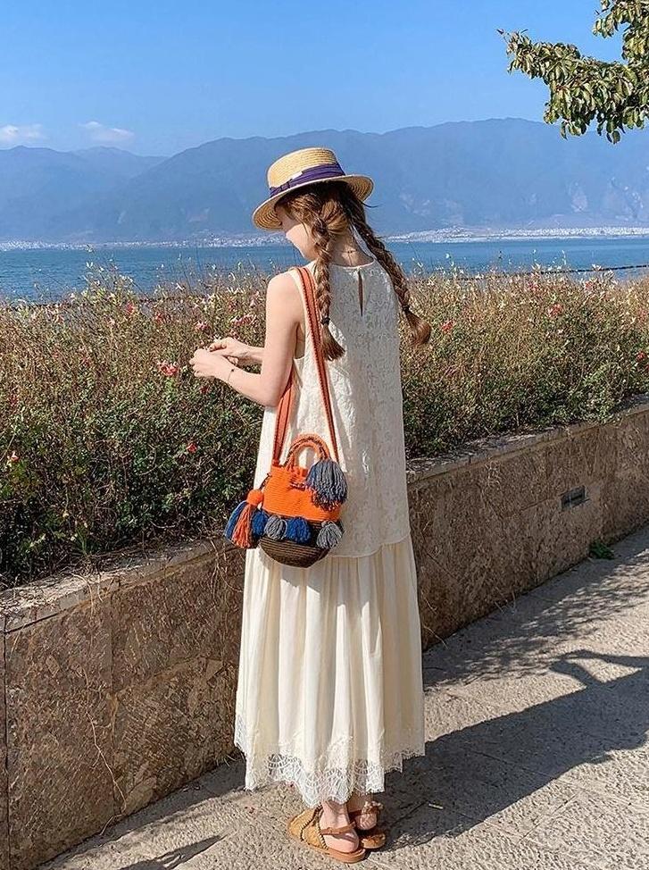 Ivory Lace Trim Sleeveless Summer Dress