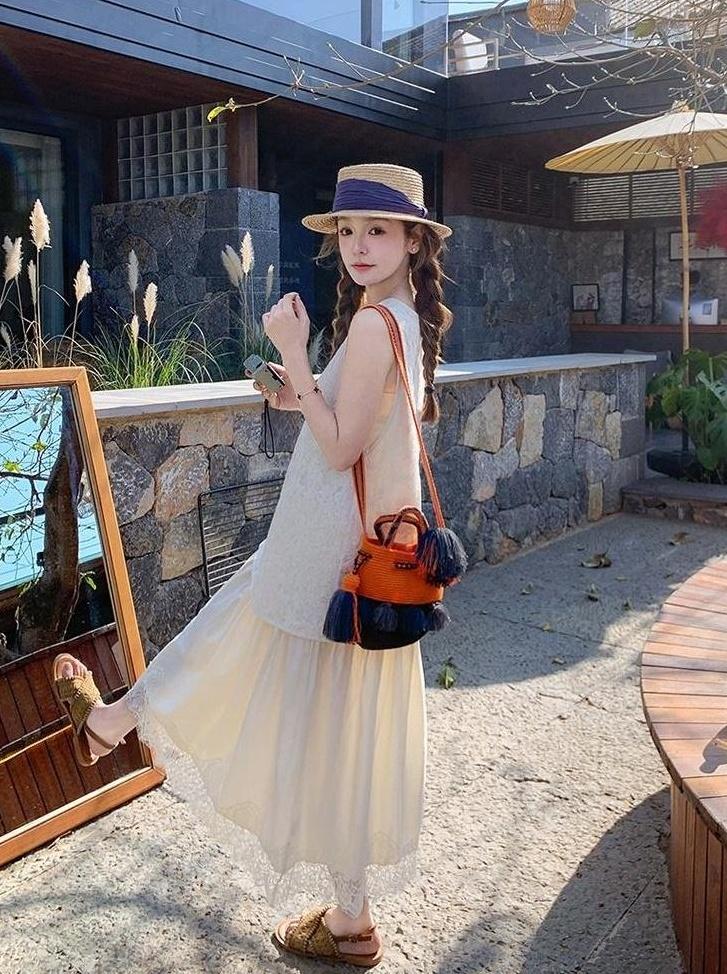 Ivory Lace Trim Sleeveless Summer Dress