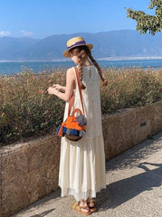 Ivory Lace Trim Sleeveless Summer Dress