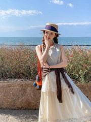 Ivory Lace Trim Sleeveless Summer Dress