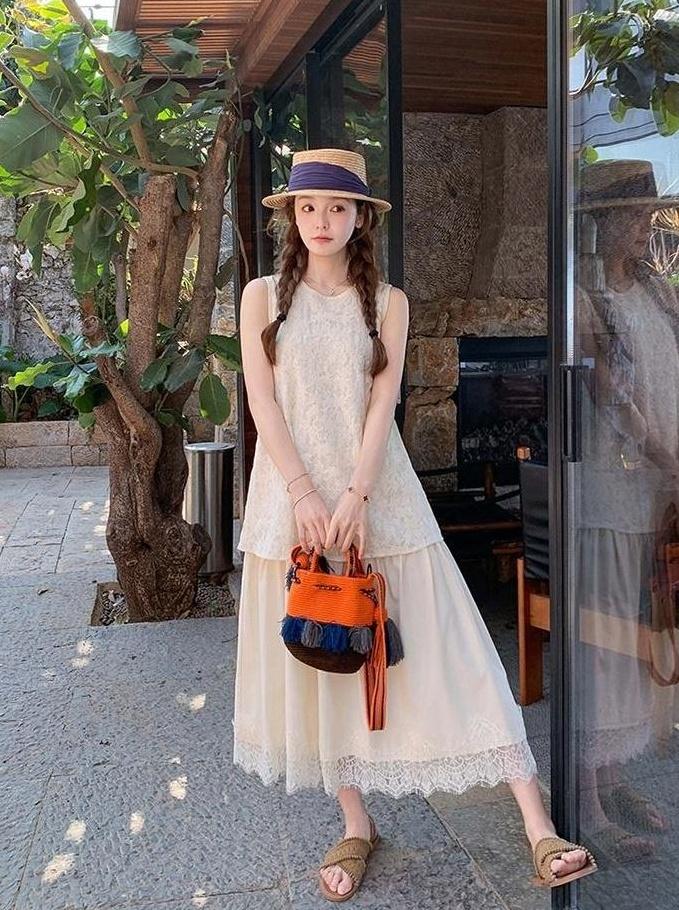 Ivory Lace Trim Sleeveless Summer Dress