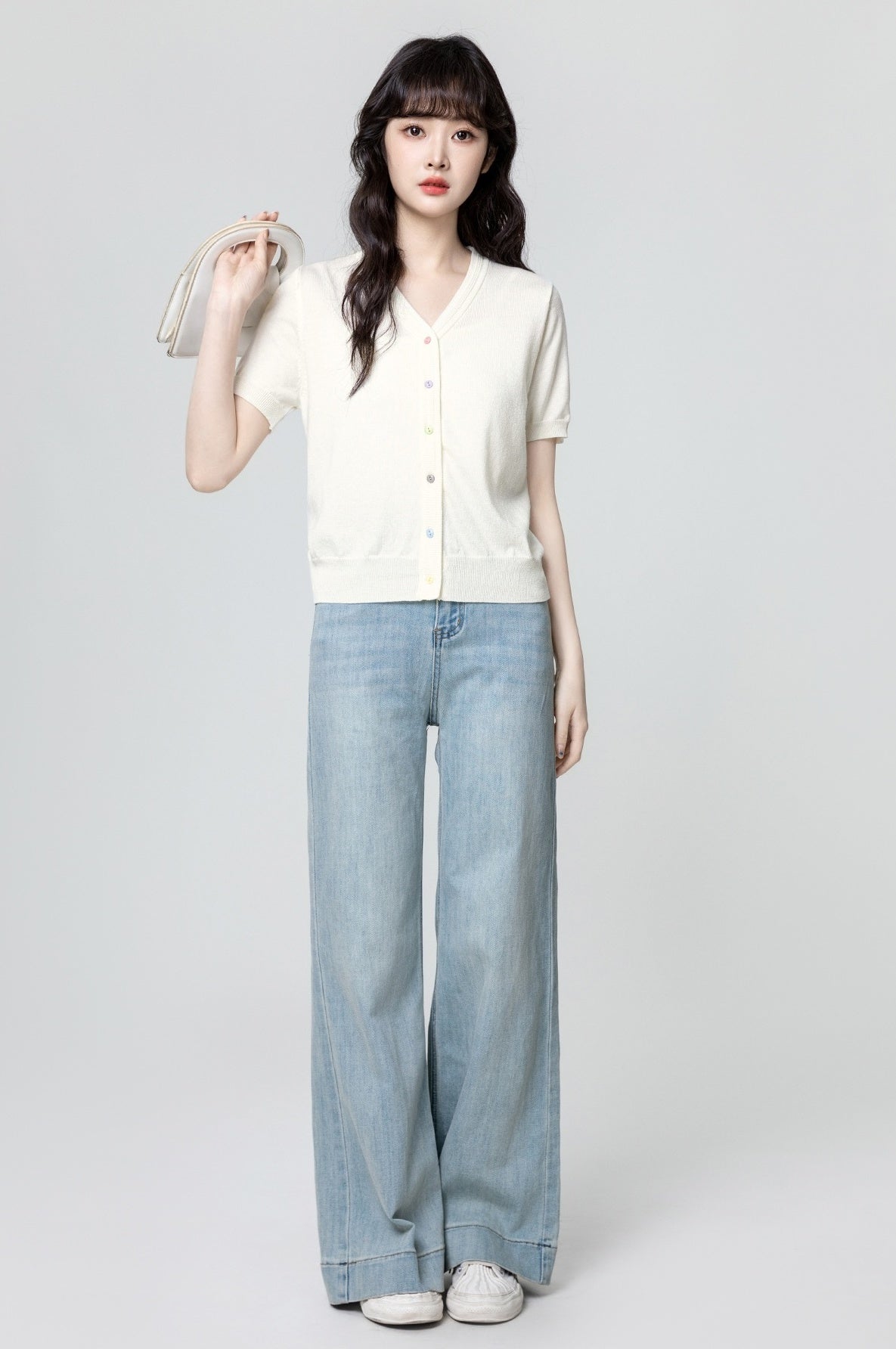 Ivory Vneck Knit Cardigan Short Sleeve Top