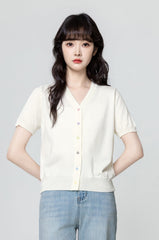 Ivory Vneck Knit Cardigan Short Sleeve Top