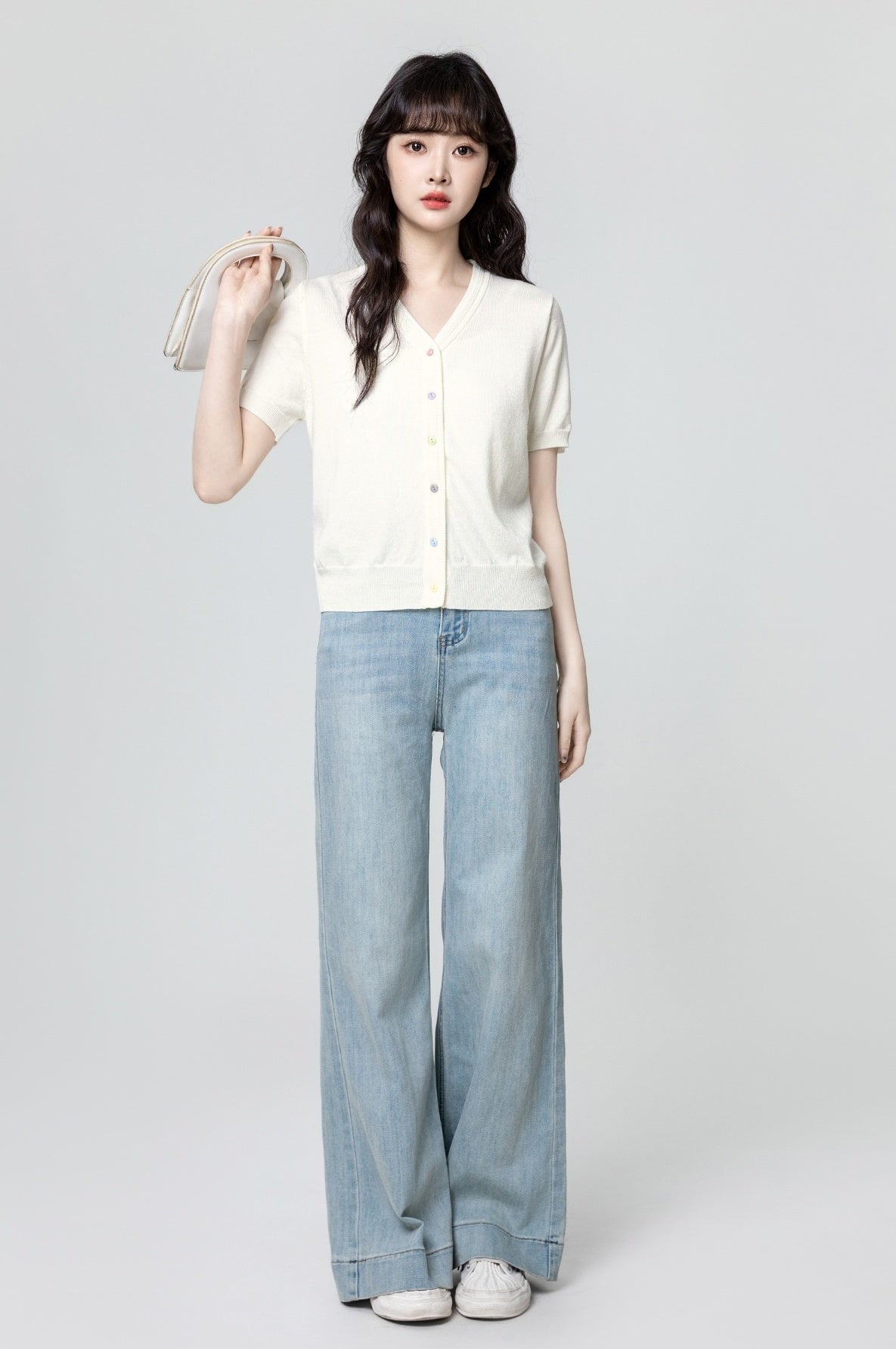 Ivory Vneck Knit Cardigan Short Sleeve Top