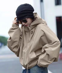 Beige Hooded Windbreaker Jacket