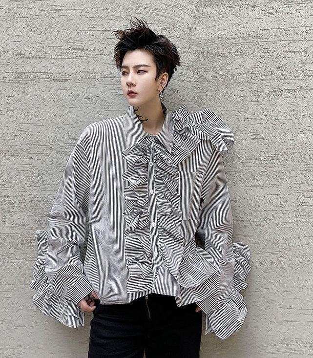 Black Stripe Ruffled Shirt