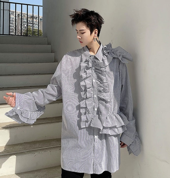 Black Stripe Ruffled Shirt
