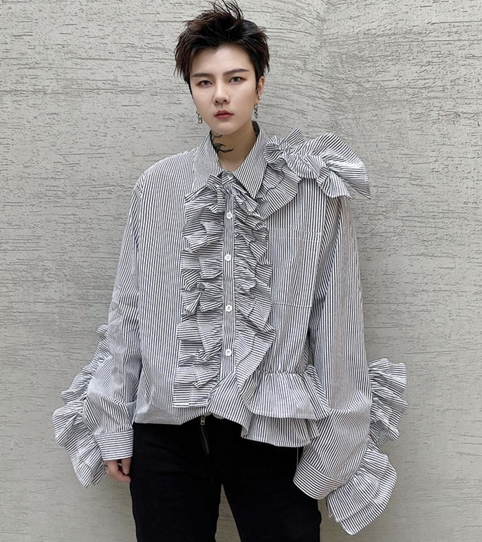Black Stripe Ruffled Shirt