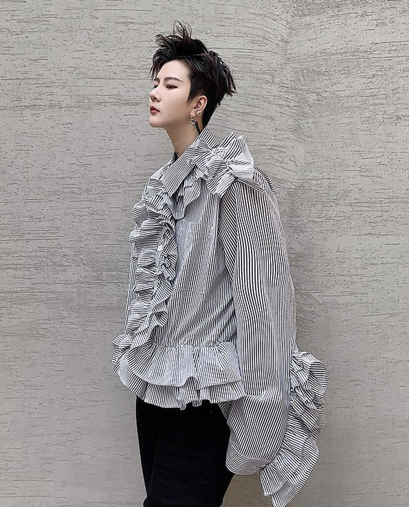 Black Stripe Ruffled Shirt
