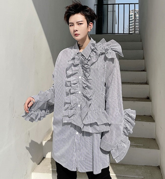 Black Stripe Ruffled Shirt