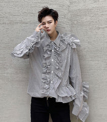 Black Stripe Ruffled Shirt