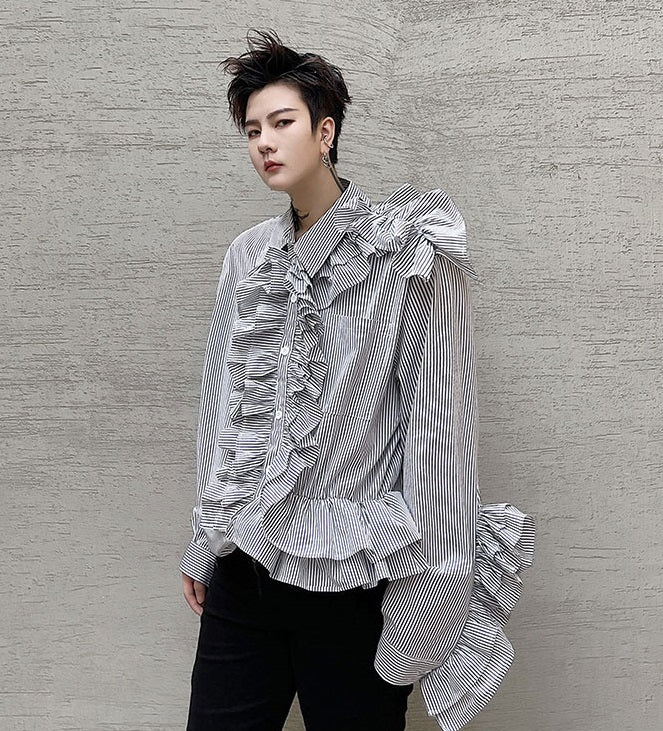 Black Stripe Ruffled Shirt