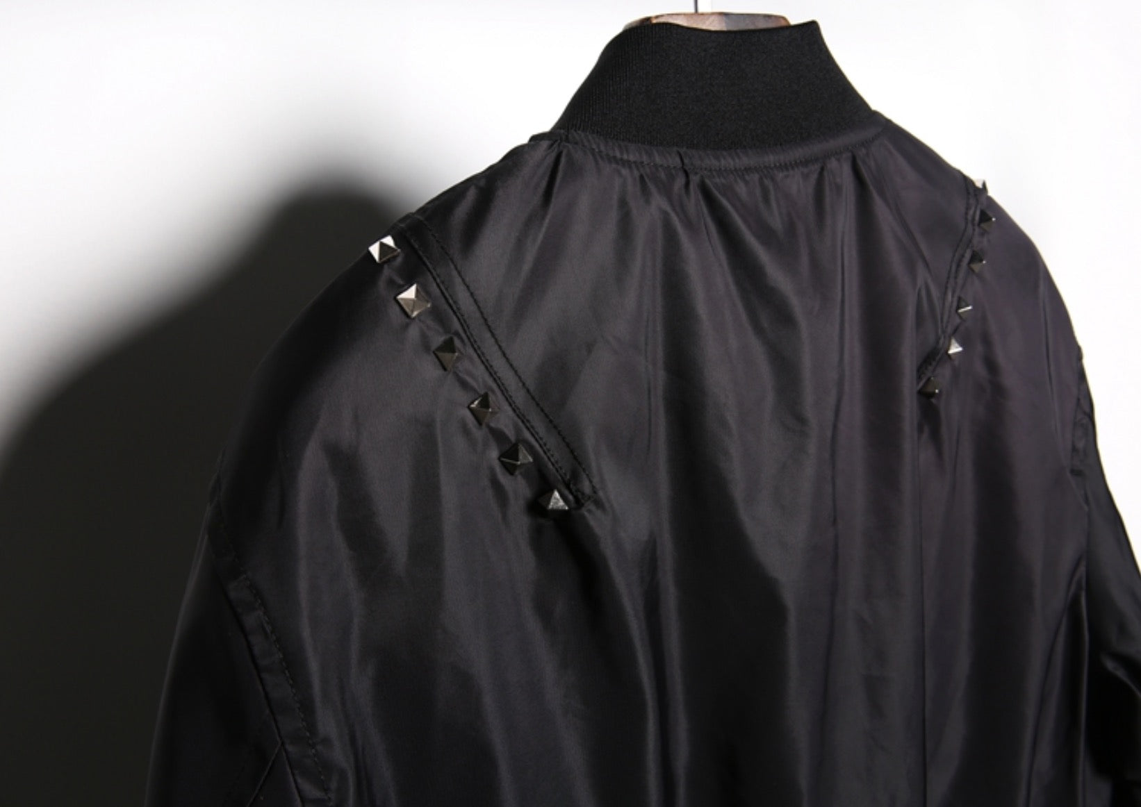 Black Square Studs Classic Black Bomber Jacket