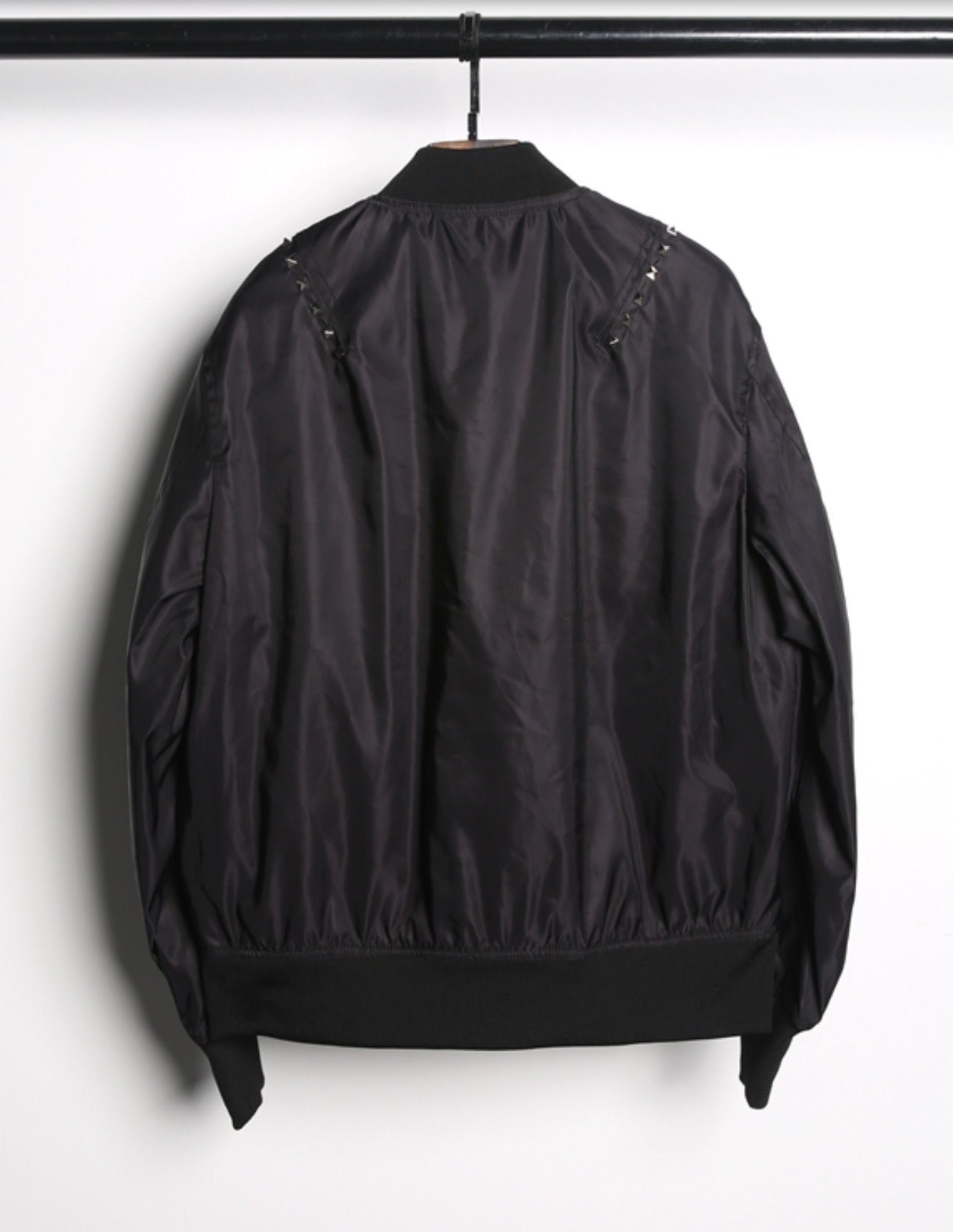 Black Square Studs Classic Black Bomber Jacket