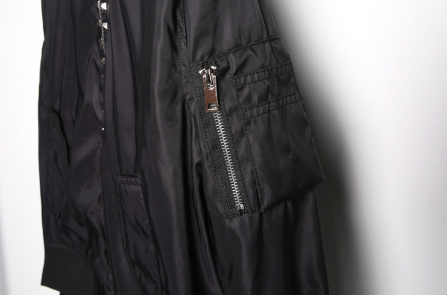 Black Square Studs Classic Black Bomber Jacket