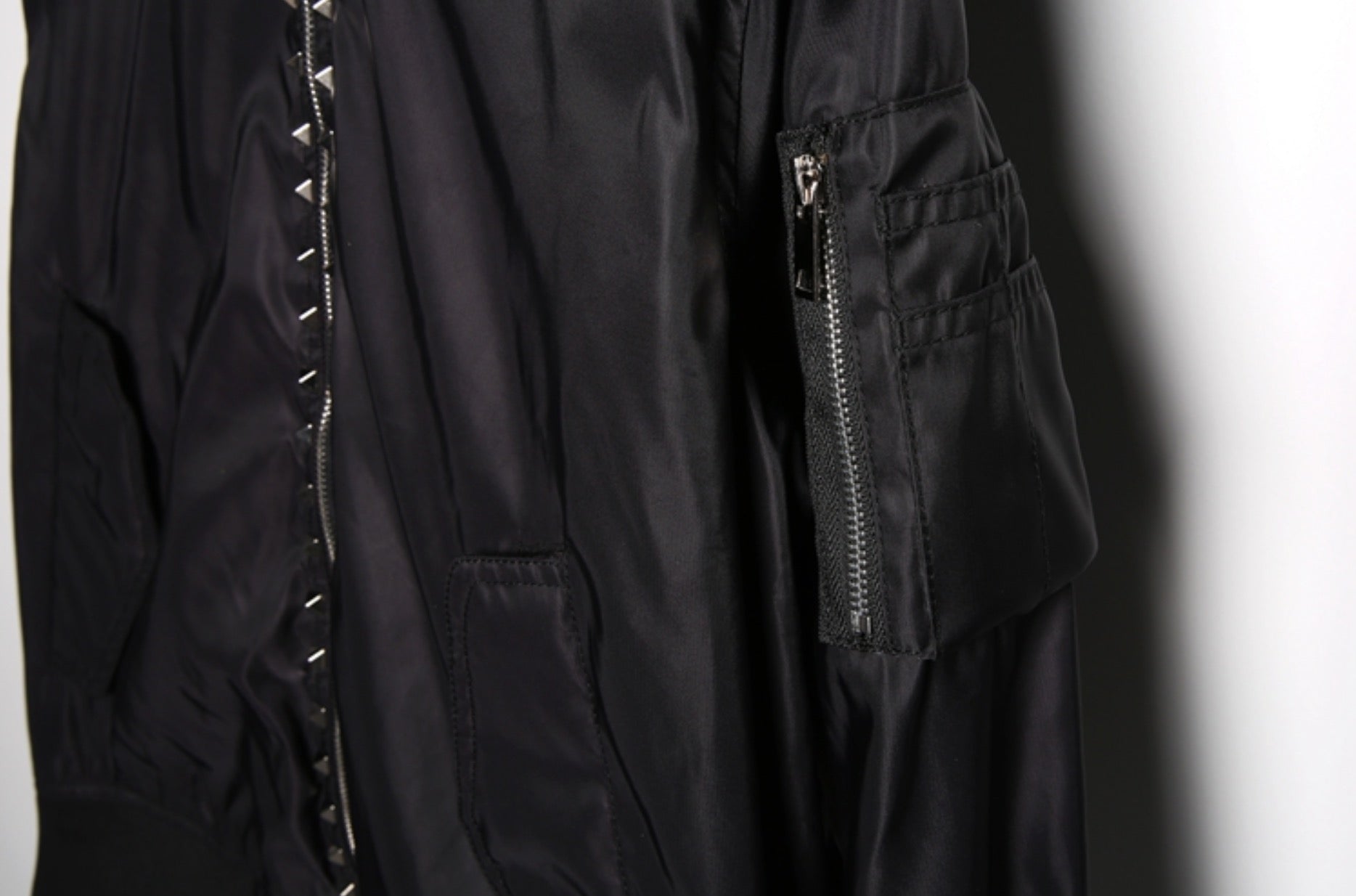 Black Square Studs Classic Black Bomber Jacket