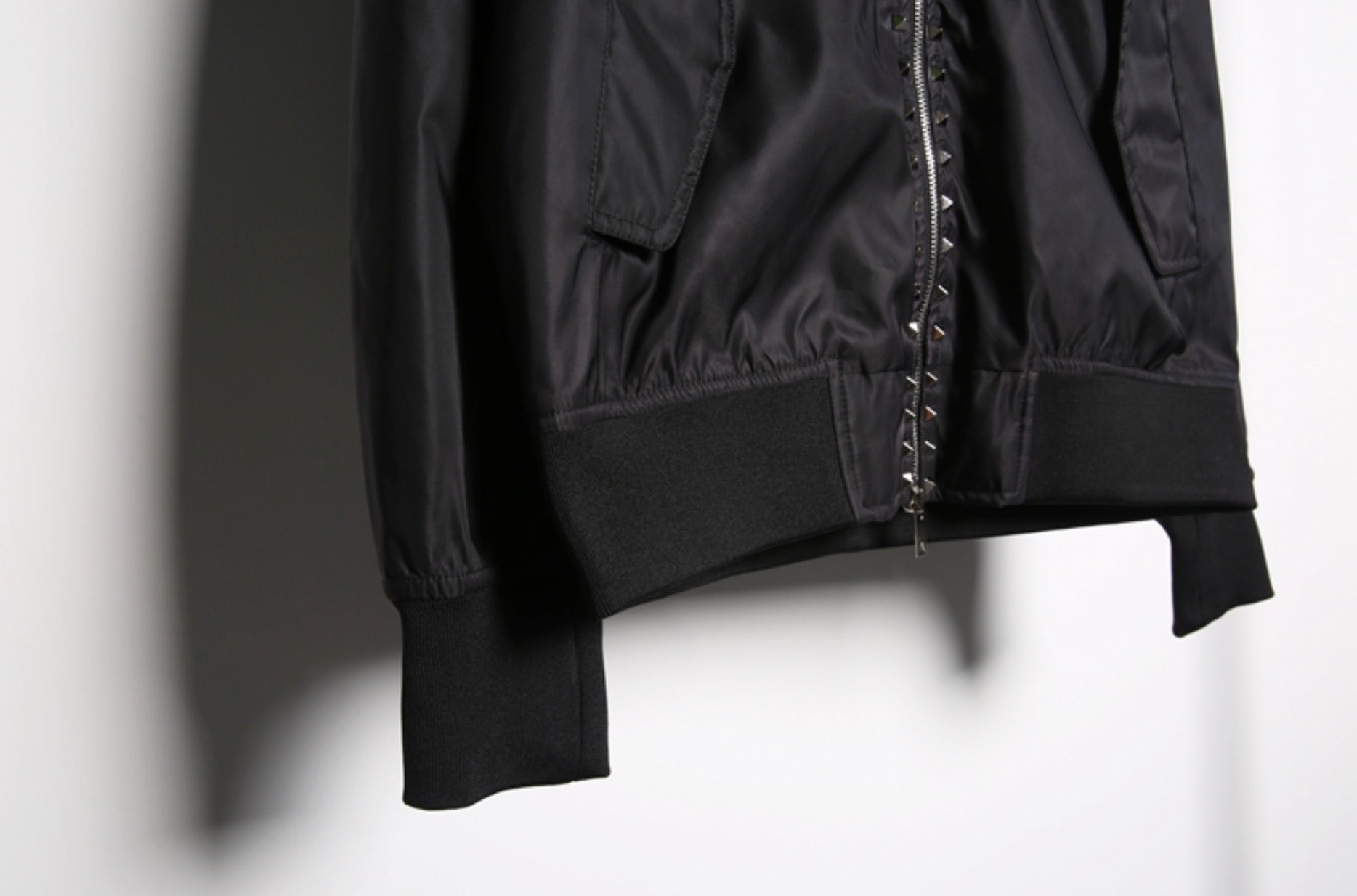 Black Square Studs Classic Black Bomber Jacket