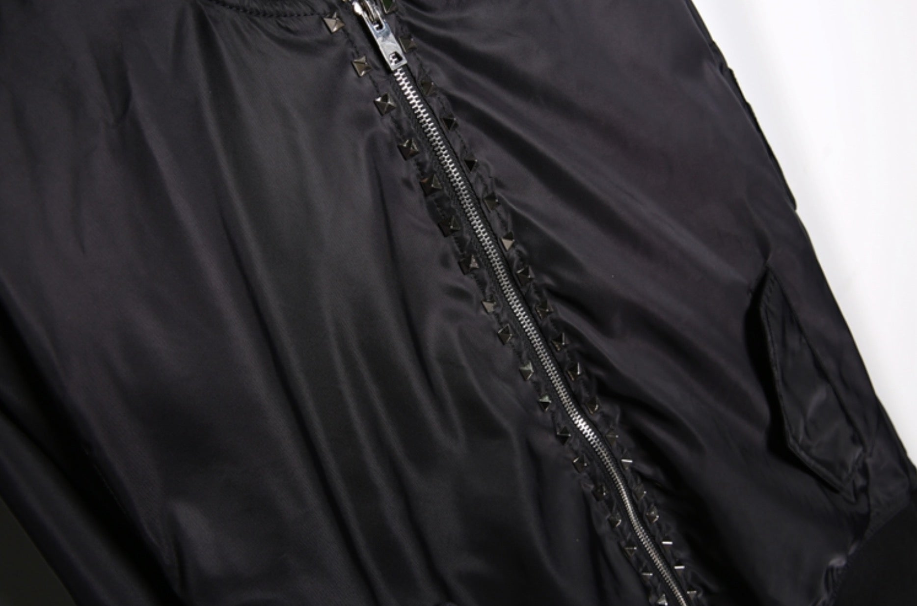 Black Square Studs Classic Black Bomber Jacket