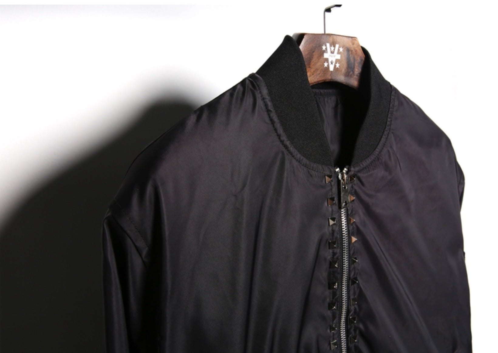 Black Square Studs Classic Black Bomber Jacket