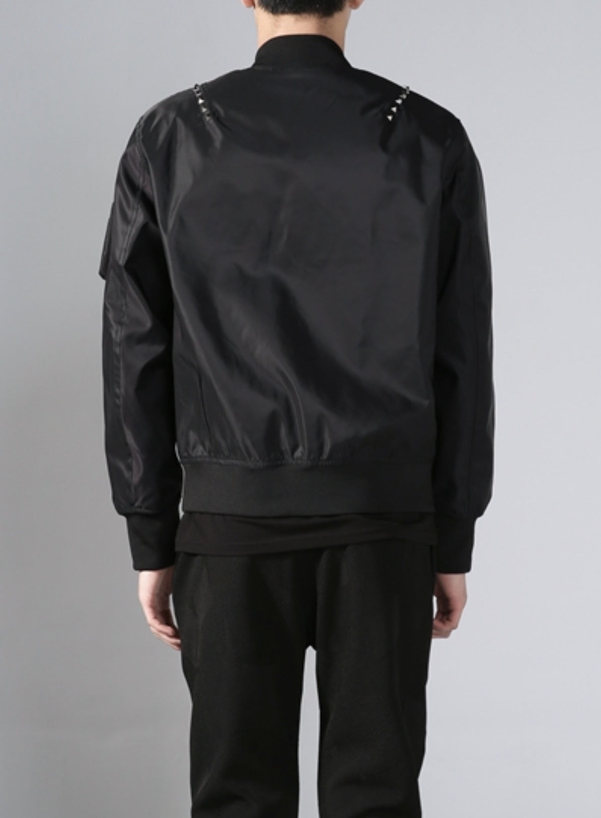 Black Square Studs Classic Black Bomber Jacket