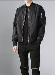 Black Square Studs Classic Black Bomber Jacket