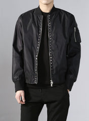 Black Square Studs Classic Black Bomber Jacket