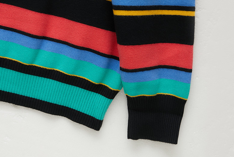 Black Mock Neck Sweater With Colorful Stripes