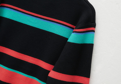 Black Mock Neck Sweater With Colorful Stripes