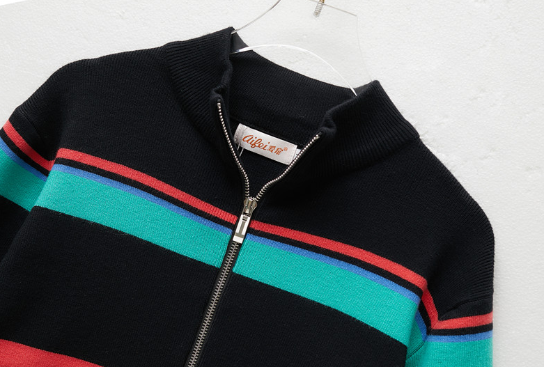 Black Mock Neck Sweater With Colorful Stripes