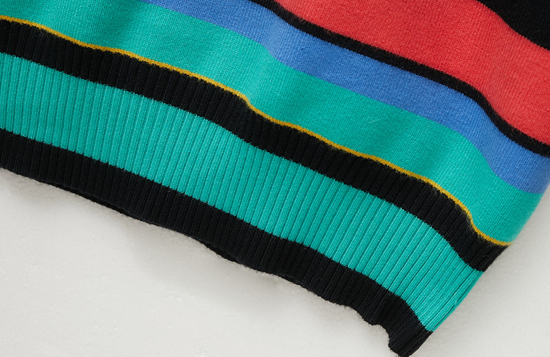 Black Mock Neck Sweater With Colorful Stripes