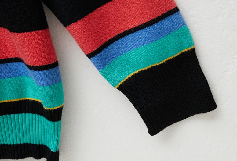 Black Mock Neck Sweater With Colorful Stripes