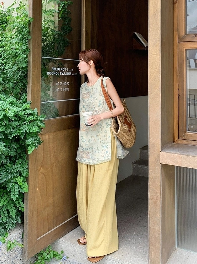 Jacquard Tassel Vest And Wide Leg Pants Set