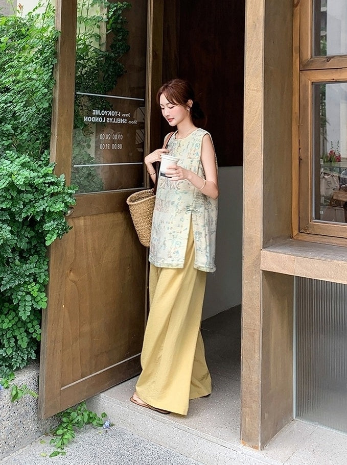 Jacquard Tassel Vest And Wide Leg Pants Set