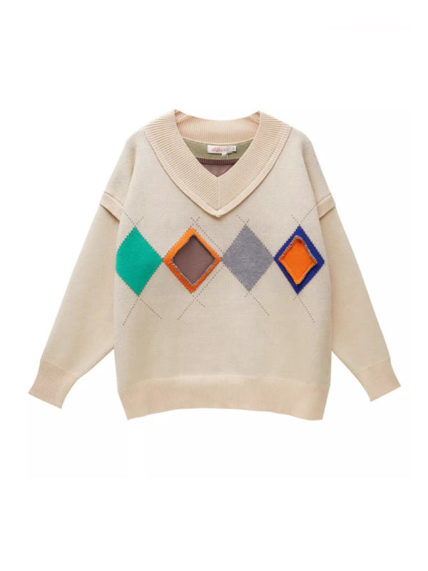 Beige Diamond Cut-Out Style Sweater