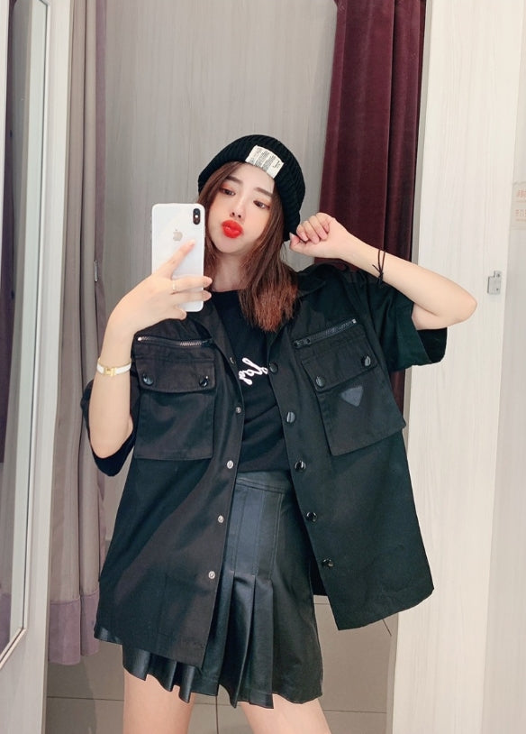 Black Nylon Cargo Style Shirt