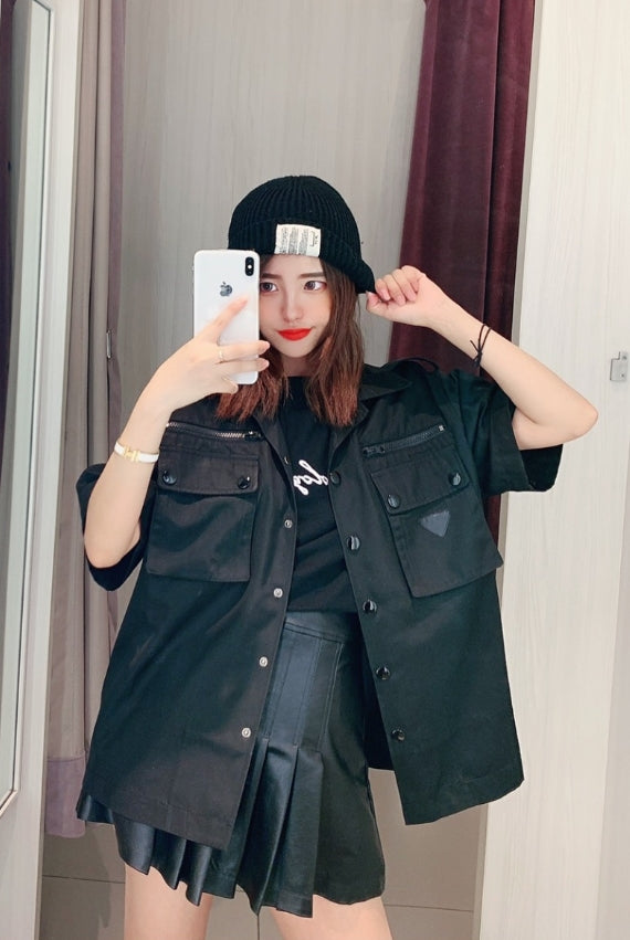 Black Nylon Cargo Style Shirt