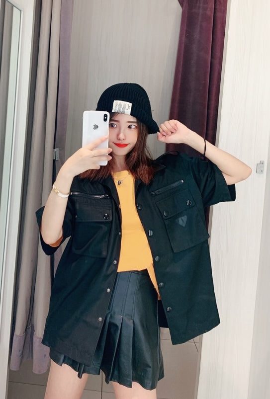 Black Nylon Cargo Style Shirt