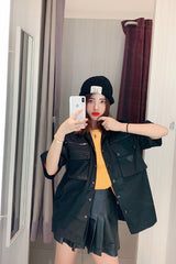 Black Nylon Cargo Style Shirt