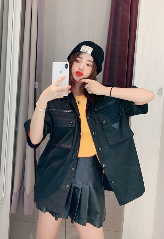 Black Nylon Cargo Style Shirt