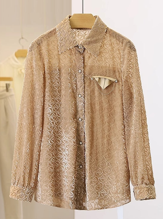 Brown Textured Pattern Button-Up Shirt