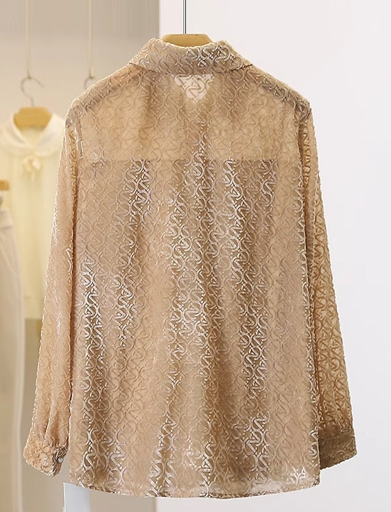 Brown Textured Pattern Button-Up Shirt