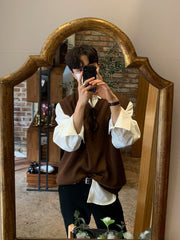 Brown V-Neck Knitted Vest