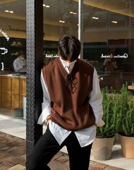 Brown V-Neck Knitted Vest